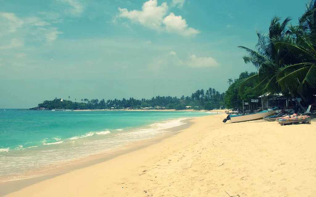 beautiful white sand of unawatuna in sri lanka