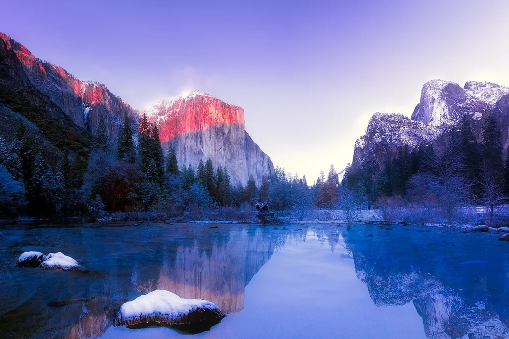 Snow-covered landscape in Yosemite