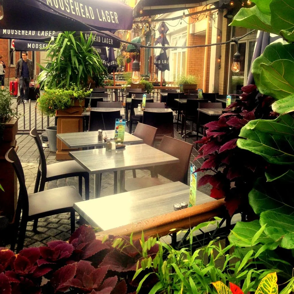 A garden outside a cafe in Quebec