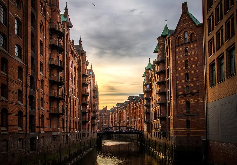 Red-brick houses and a River in Hamburg
