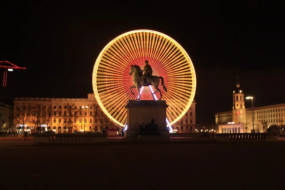 A Ferris Wheel in Lyon at Night