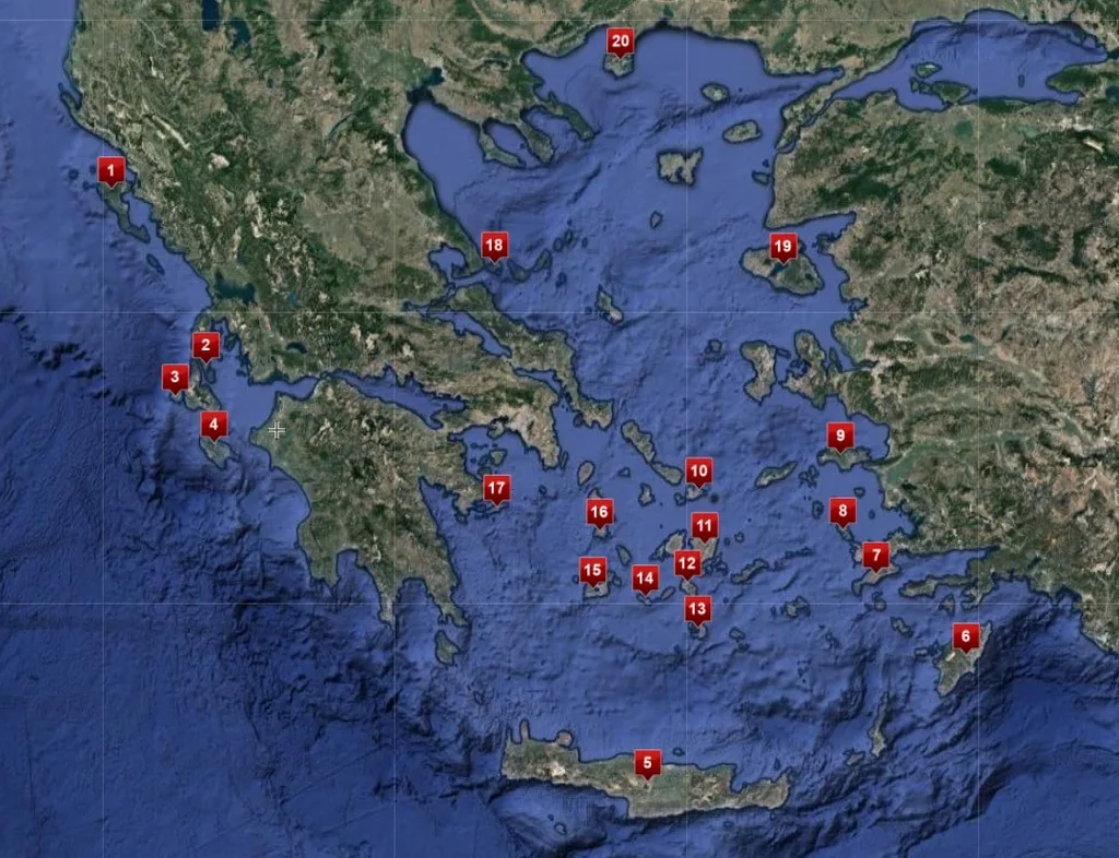 Map of the islands in Greece