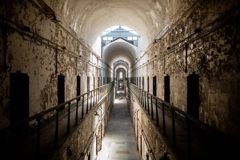 Creepy abandoned hallway in Philadelphia prison.