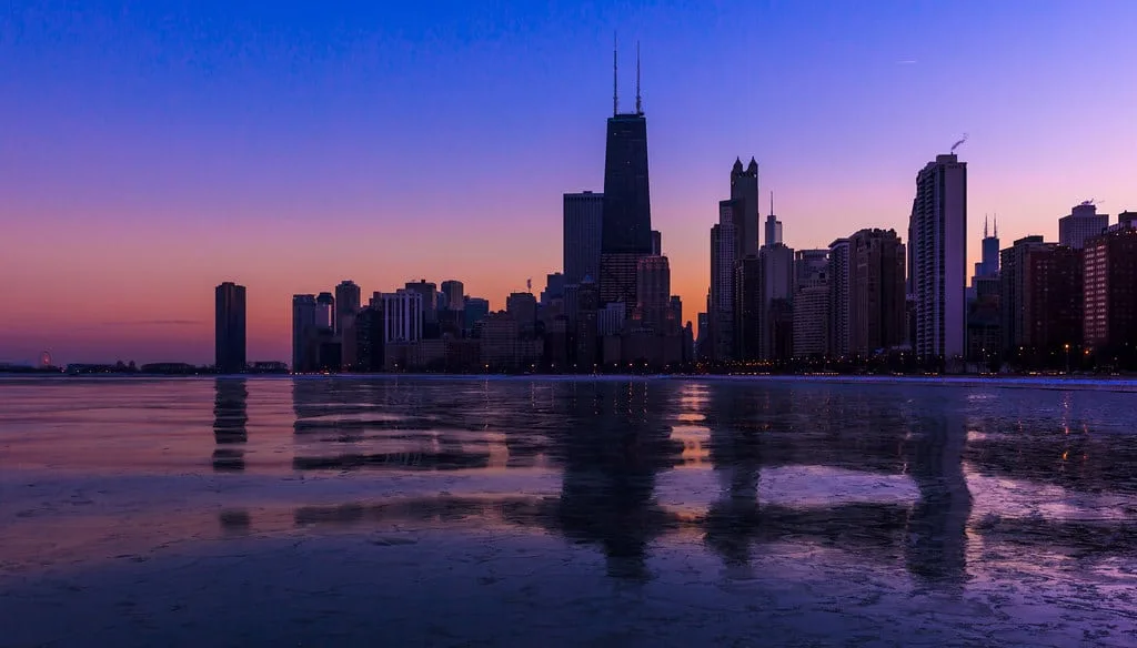 Chicago Skyline at night in winter