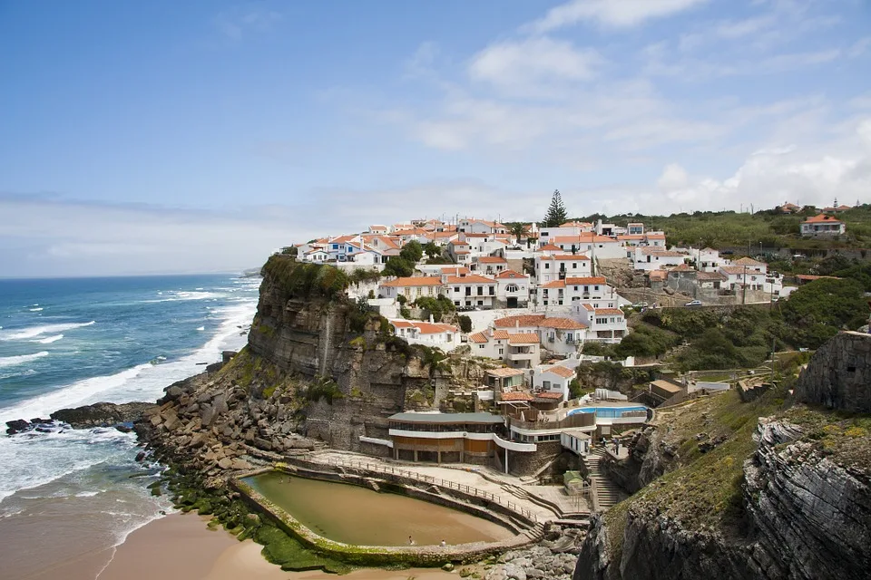 Azenhas do Mar, a town on the Cliffside and its beach