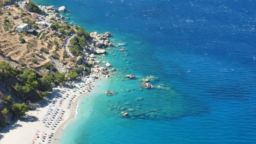 The sea on Apella beach in Karpahos is crystal clear