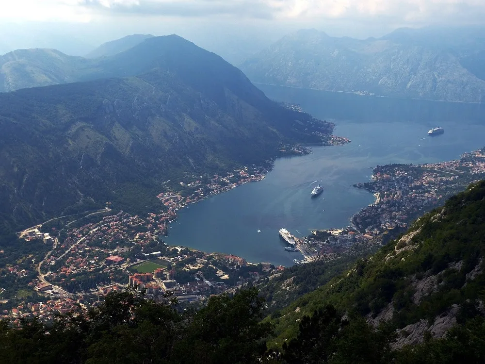 Beautiful panoramic view on Bay of Kotor and Kotor town in Montenegro.