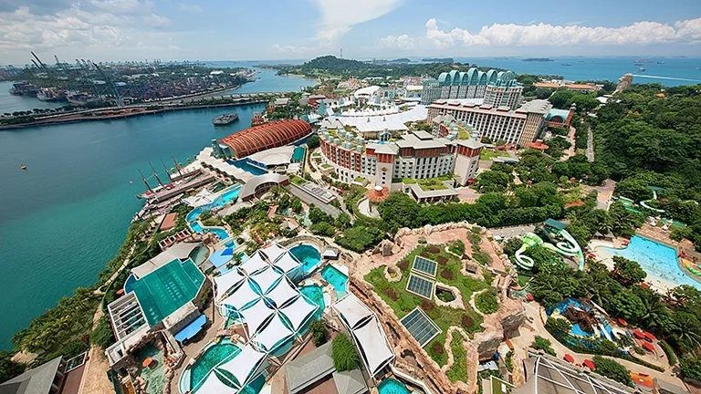 Sentosa Island Pictured From Air With Water Parks and Hotel Area