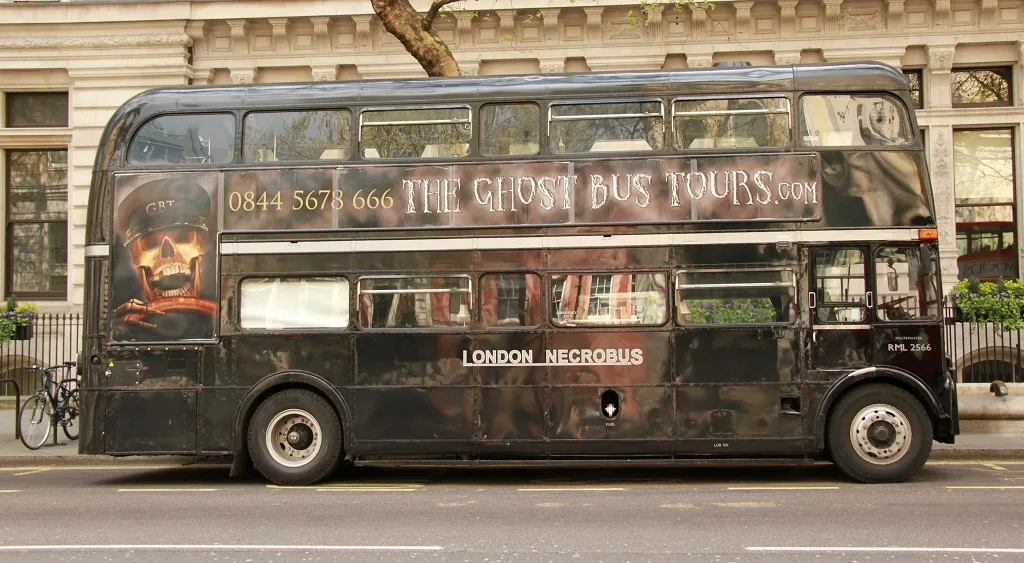 Necrobus heading on a Ghost Bus Tour