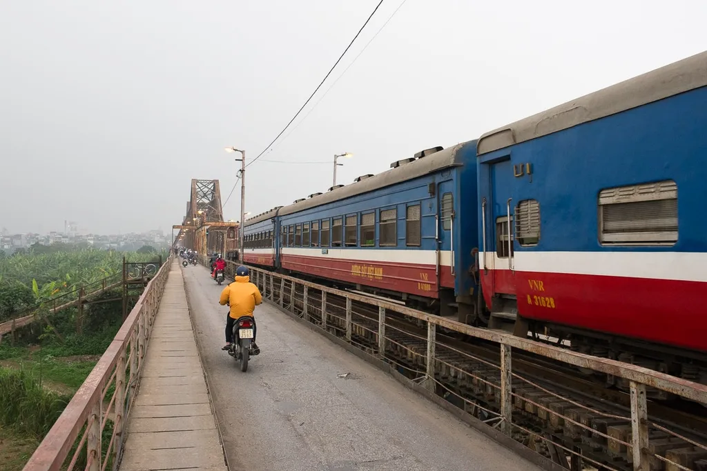 Train going through the bridge