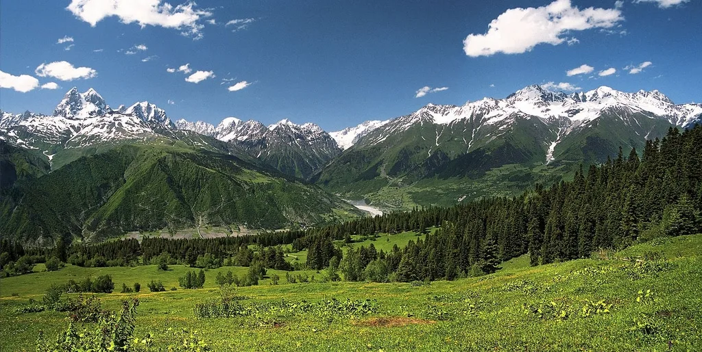 Mountainous landscape and snow-covered peaks of Georgia