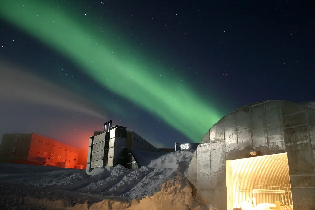 Southern lights are visible from the frozen continent