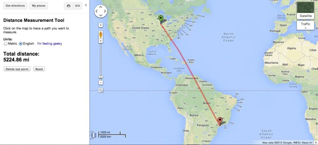 distance from chicago to sao paolo by google