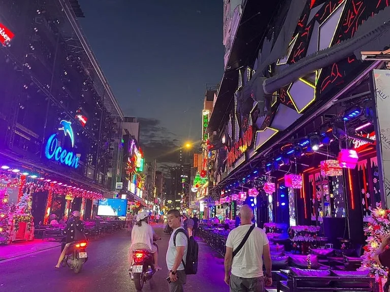 Illuminated Bui Vien Walking Street on Christmas Eve. Photo credit: Somil Gupta