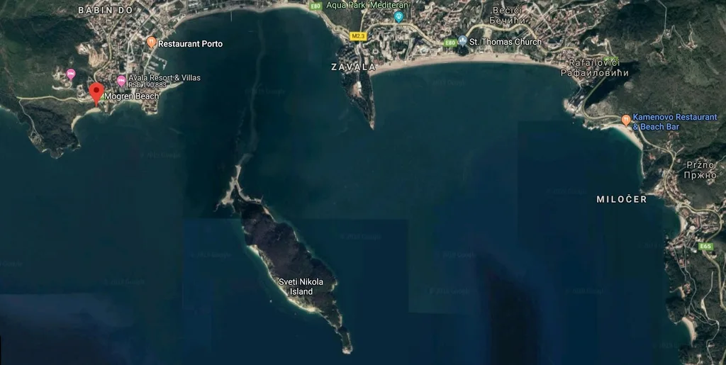 The location of Mogren Beach on the map