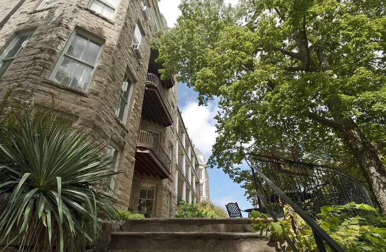 Exterior backstairs of The Crescent Hotel, often called one of the Most Haunted Hotels Around the World
