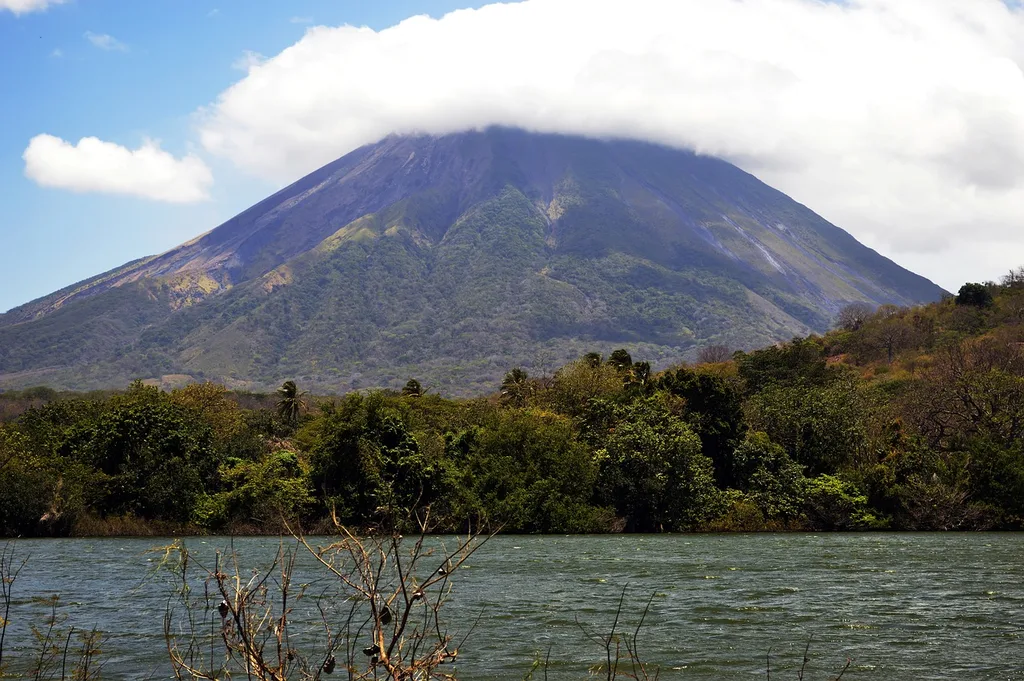 Cloud-capped volcano in Nicaragua