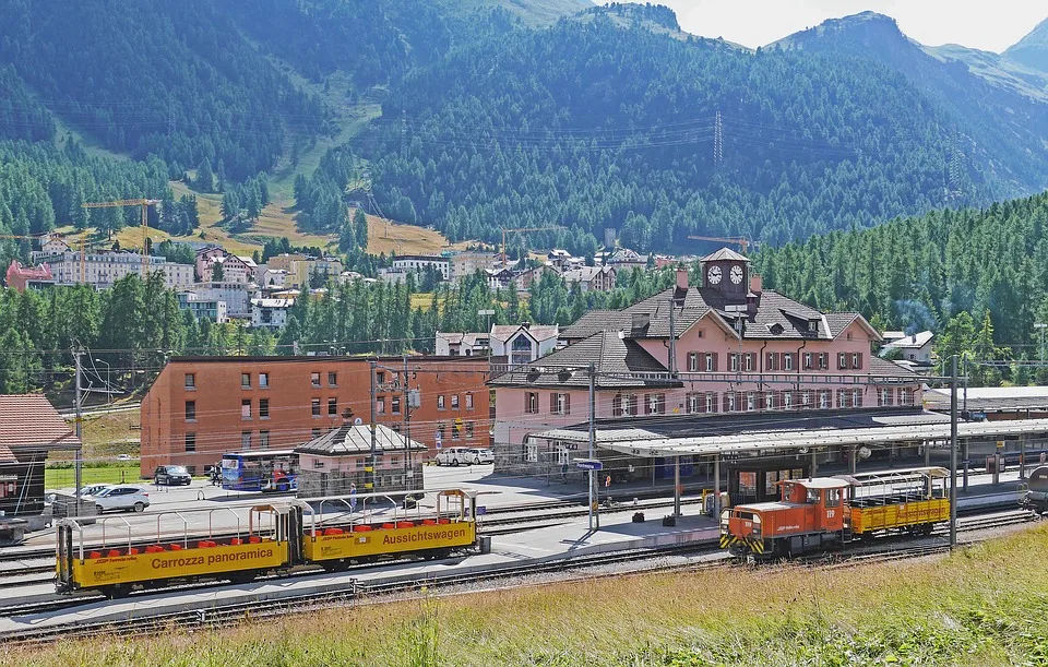 Railway Station in Pontresina, Switzerland