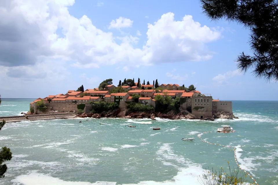 Sveti Stefan and Foaming Sea, seen from Private Beach