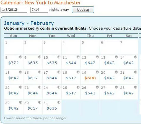 calendar of new york to manchester flight