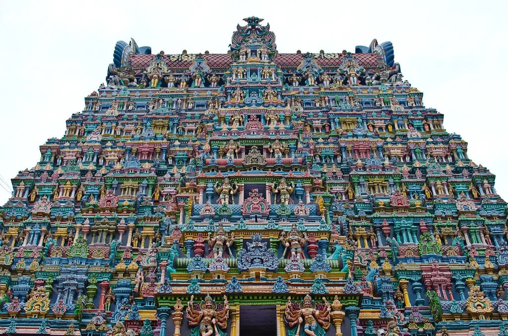 A view from the bottom of Meenakshi Temple in Madurai