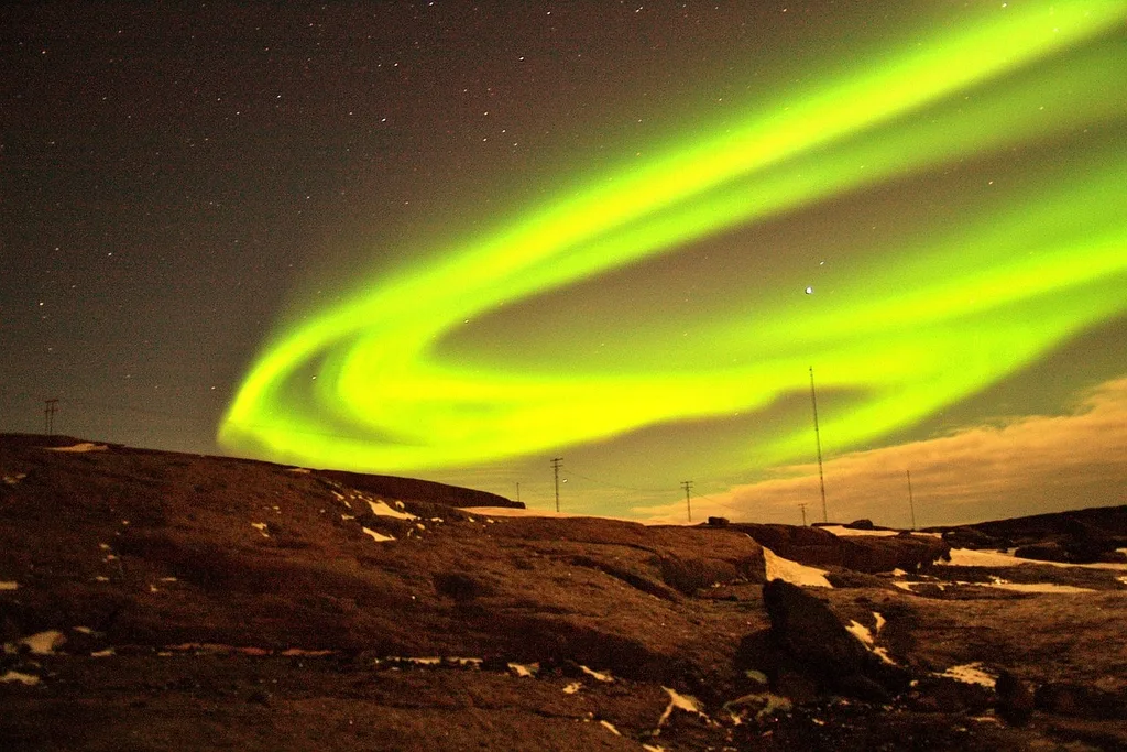 Northern lights above Greenland in the winter